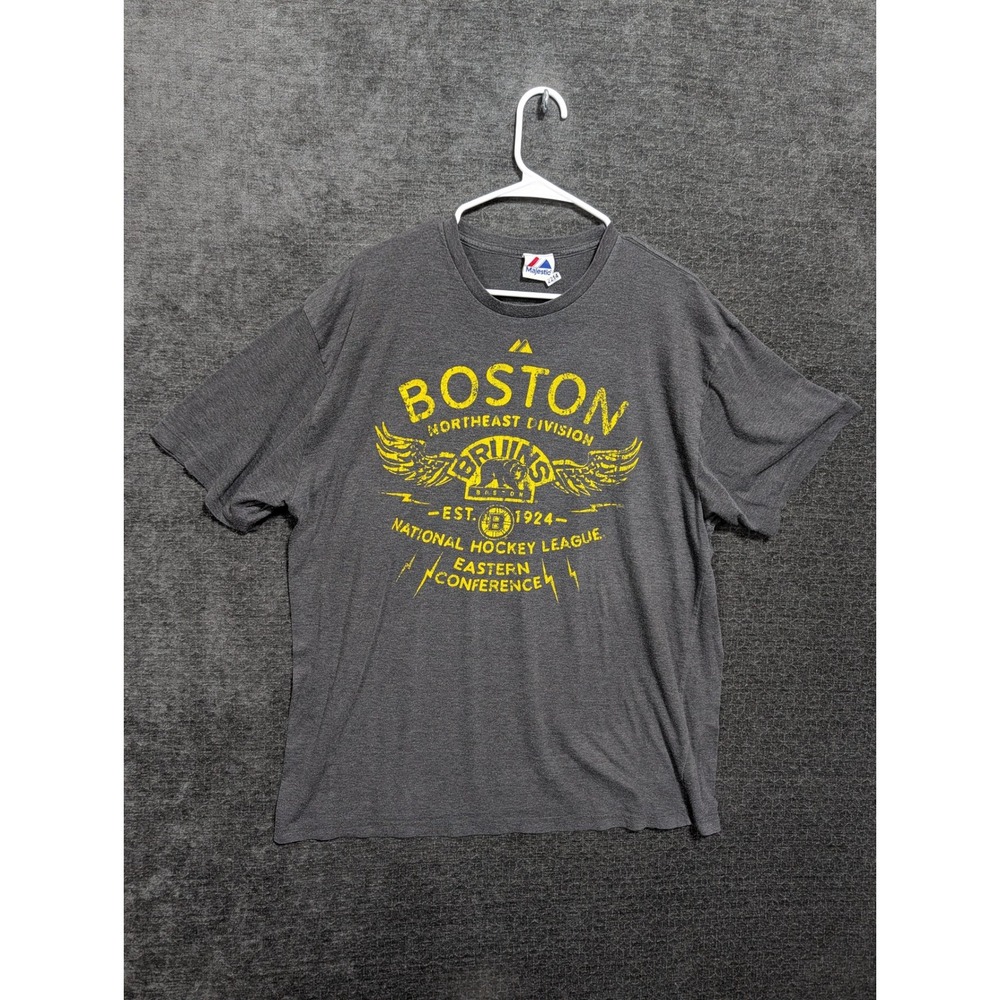 Majestic Boston Bruins NHL T-Shirt Mens XL Gray Short Sleeve Graphic Tee 2214